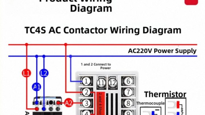 Diagram kelistrikan TC4S dengan AC Contactor untuk kontrol pemanas 220V