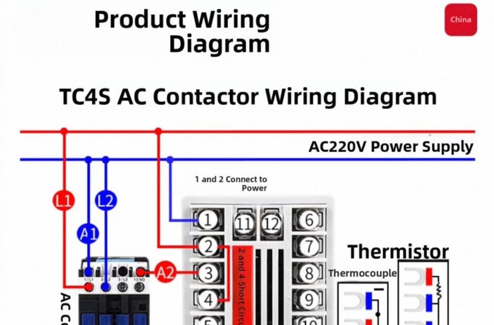 Diagram kelistrikan TC4S dengan AC Contactor untuk kontrol pemanas 220V