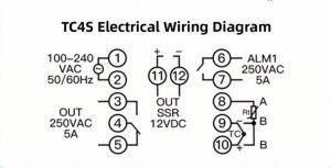 Diagram sambungan sensor thermocouple atau thermistor ke controller TC4S
