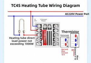 Diagram sambungan heating tube ke TC4S dengan relay konvensional