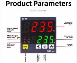 Tampilan depan TC4S-R1TC Temperature Controller digital dengan layar LED dan tombol pengaturan